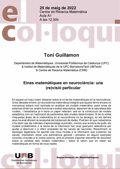 Toni Guillamon impartirà el proper Col·loqui del Departament de Matemàtiques de la UAB
