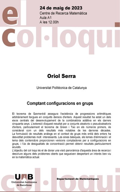 Oriol Serra impartirà el proper Col·loqui del Departament de Matemàtiques de la UAB